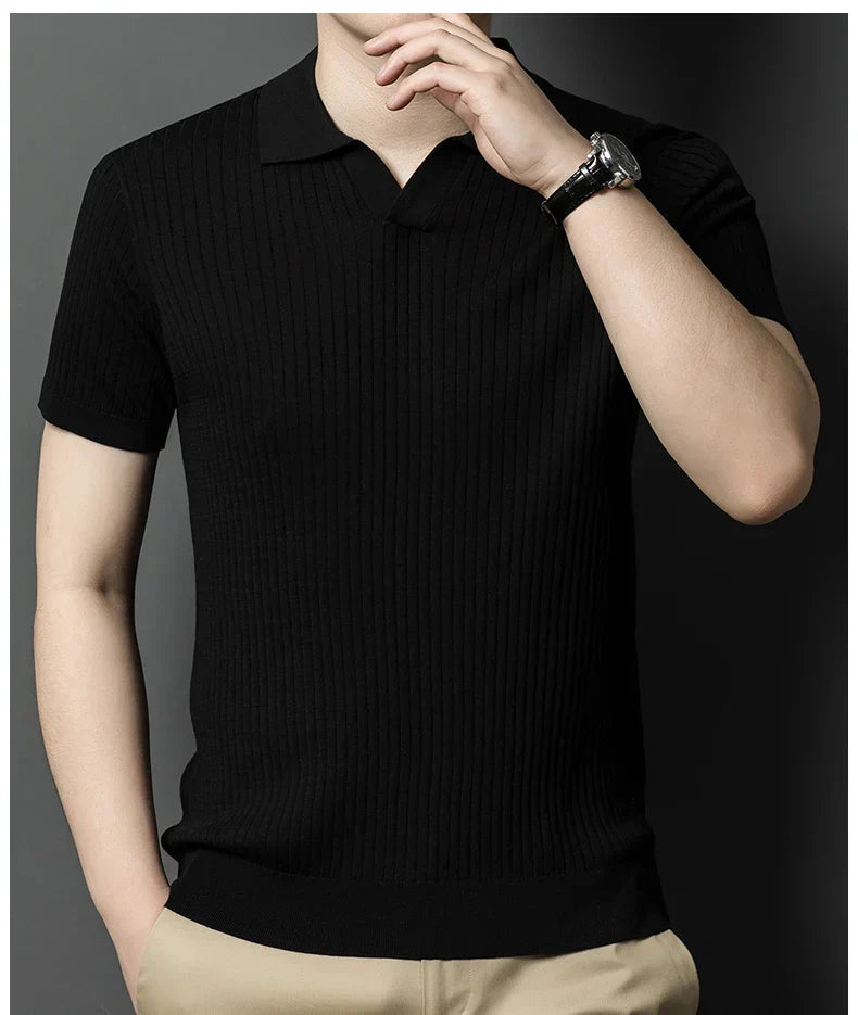 Mulberry Silk Men's Short-Sleeved Shirt, Slim Fit Summer Business Gentleman Men's Polo Shirt in 2024, High-End Knitwear