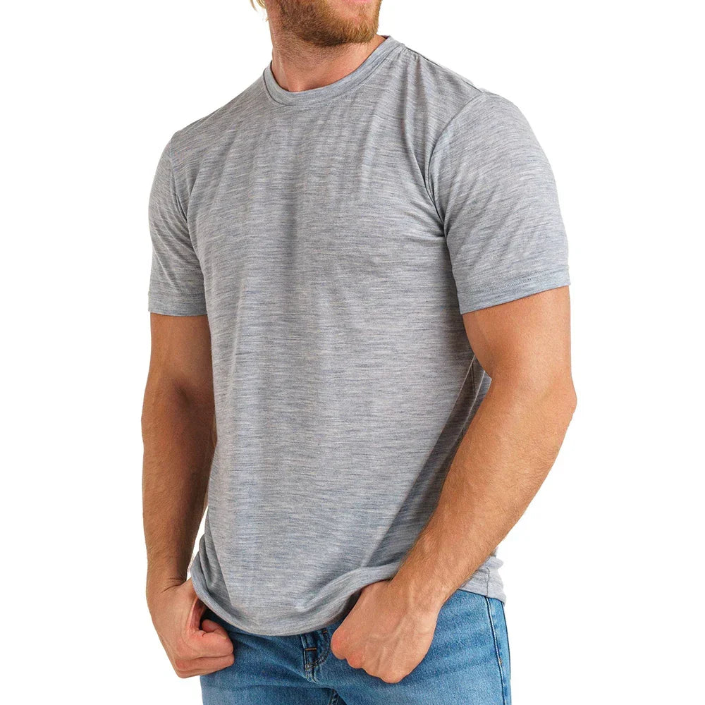 Superfine Merino Wool T shirt Men Base Layer Merino Shirt Wicking Breathable Quick Dry Anti-Odor No-itch Big USA Size