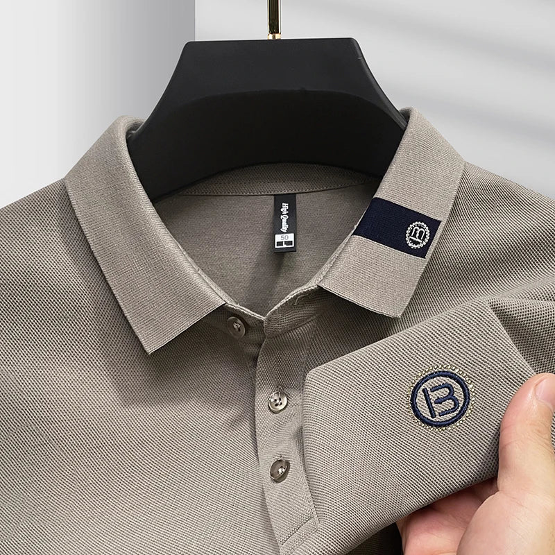 High end letter embroidery brand men's long sleeved polo shirt 2024 Spring and Autumn new comfortable 100% cotton casual T-shirt