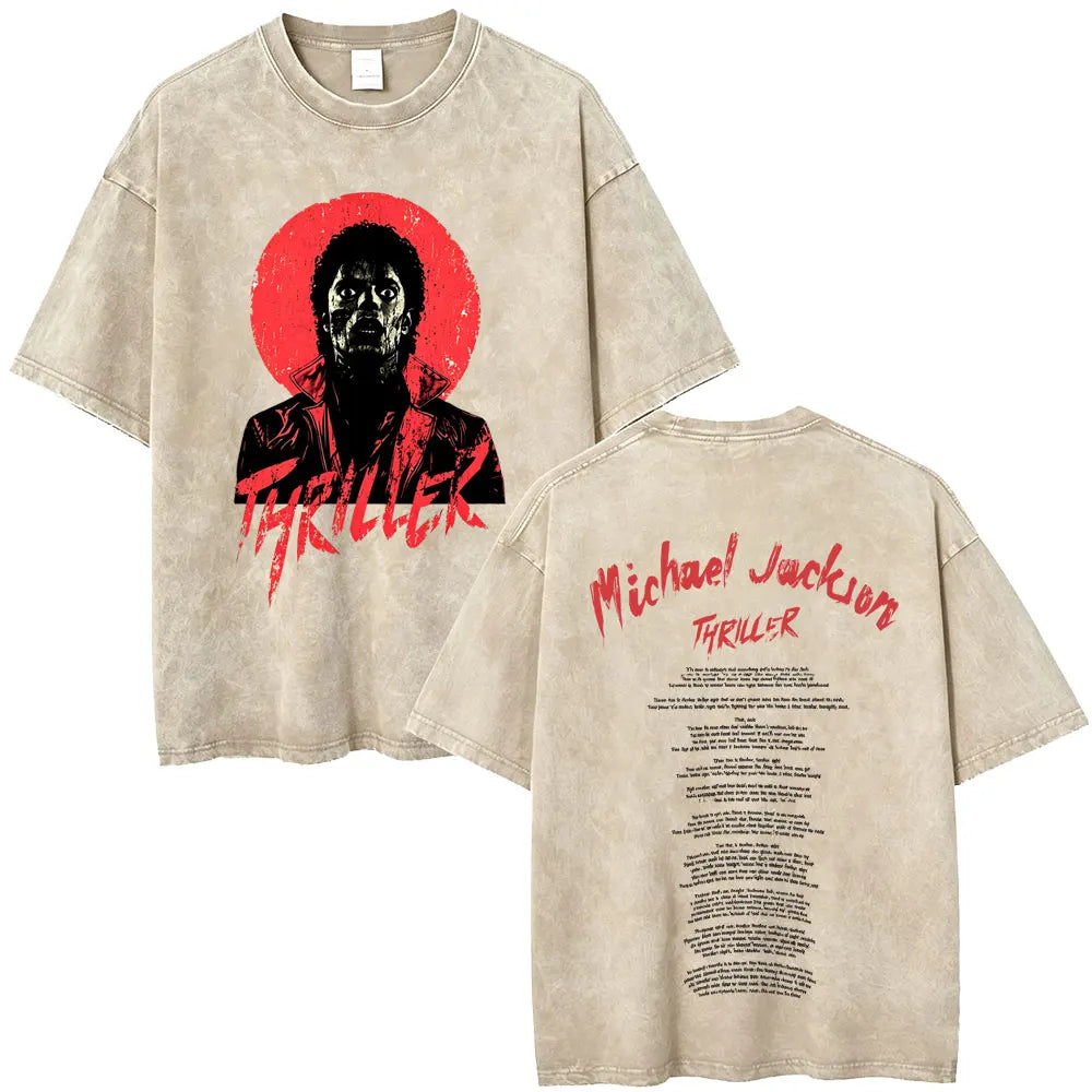 Washed Vintage Michael Jackson Face Graphic T-shirt Men Women Fashion Hip Hop Oversized T-shirts Male Retro Gothic Rock T Shirts