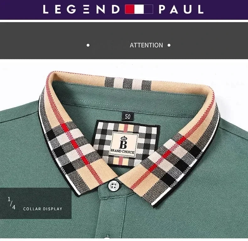 Luxury brand short sleeve men's polo shirt summer high-end fashion plaid embroidery lapel casual T-shirt breathable cotton top