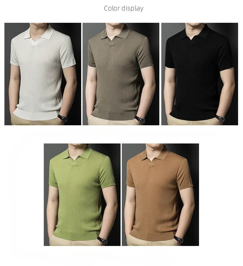 Mulberry Silk Men's Short-Sleeved Shirt, Slim Fit Summer Business Gentleman Men's Polo Shirt in 2024, High-End Knitwear