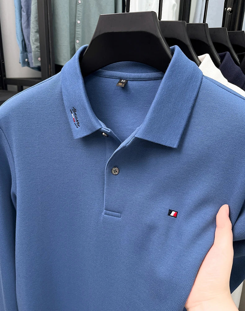 High end embroidery craft polo shirt long sleeved brand autumn Men's Wear comfortable breathable cotton casual business T-shirt