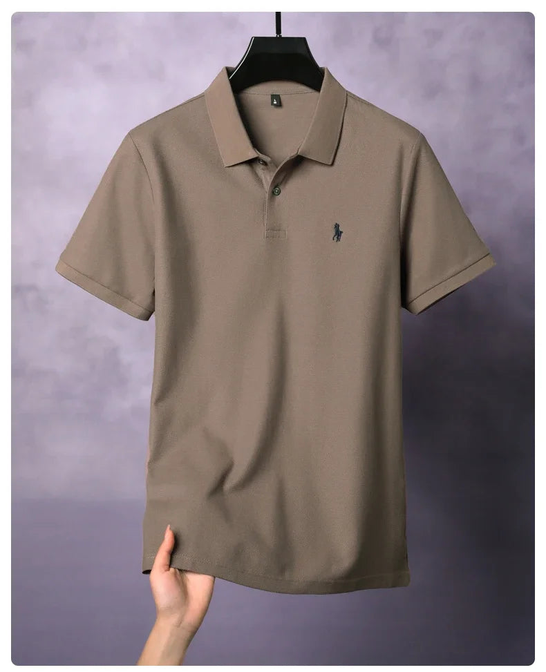 High end 100% cotton men's short sleeve solid color polo shirt light luxury brand embroidered business casual summer New T-shirt