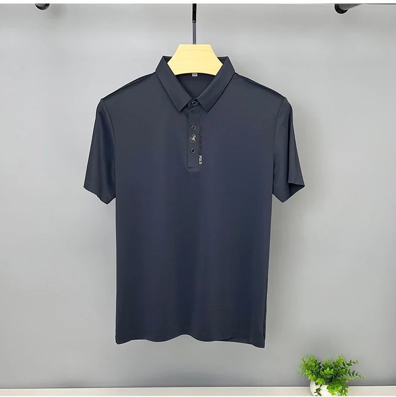 Brand high-end ice silk short sleeved men's POLO shirt 2024summer fashionable embroidery design top breathable and cool T-shirt
