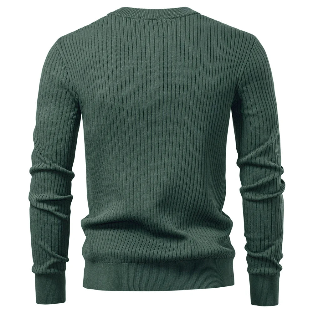 Button Placket Polo Shirt Men Ribbed Stripe Long Sleeve Contemporary Fit Minimalist Autumn Winter Premium Business Top
