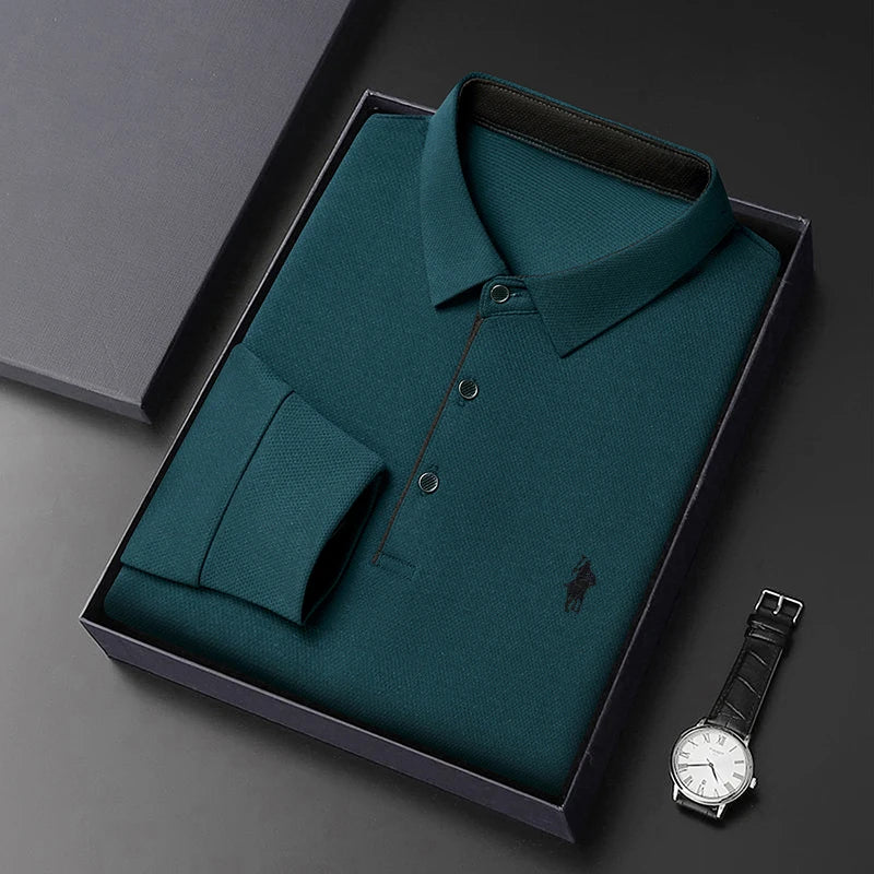 Light Luxury 202 Paul Men's Polo Shirt Long Sleeved T-shirt Casual Daily Lapel Sweatshirt Base