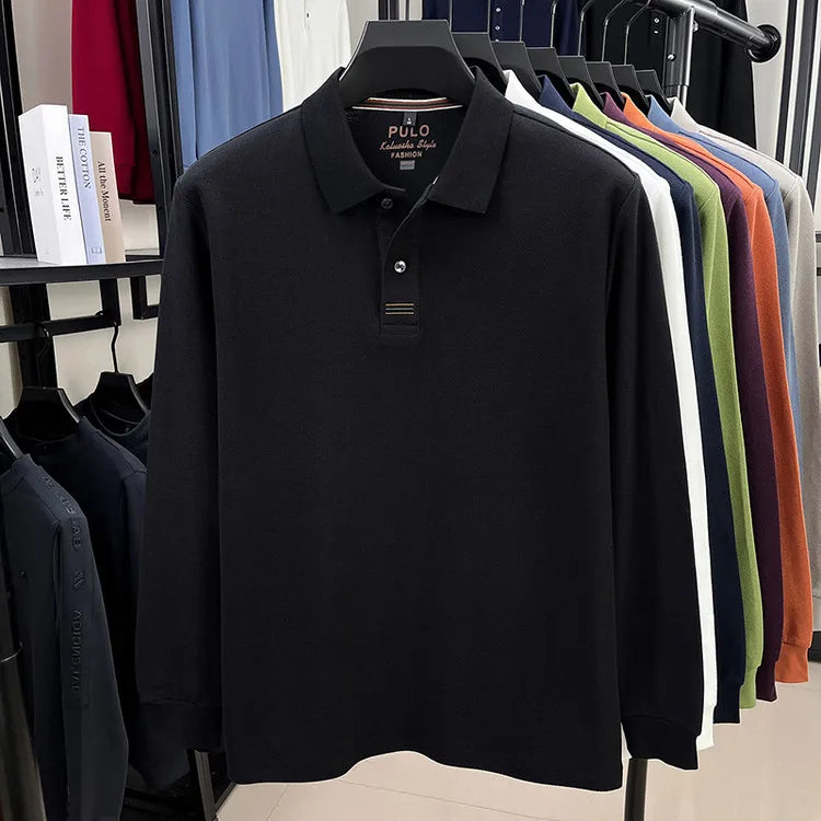 100% Breathable Cotton  Men's 2025 Autumn Long-Sleeve Polo Shirt - Classic Cotton Collared Business Casual Style
