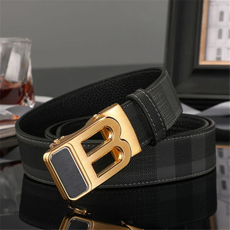 New Width 3.4cm Men's Belt Business Formal Real Leather Canvas Male Belt High Quality Metal Automatic Buckle Belt for men jeans