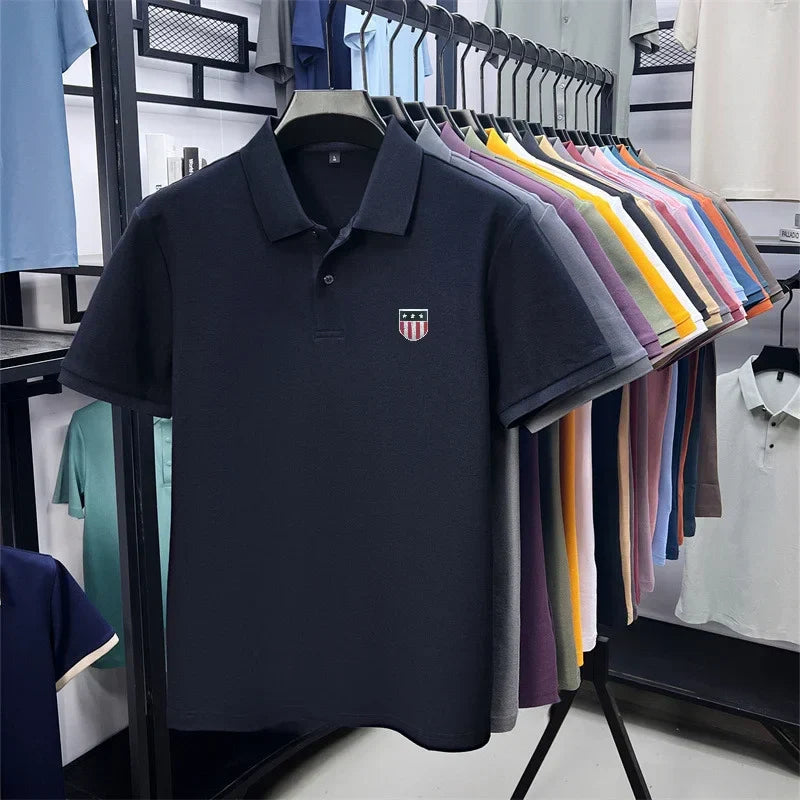 men's summer luxury brand cotton 100% polo shirt lapel printing short sleeves t-shirt business leisure ventilate men's clothing