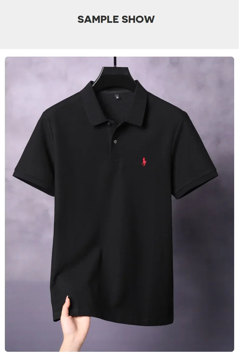 High end 100% cotton men's short sleeve solid color polo shirt light luxury brand embroidered business casual summer New T-shirt