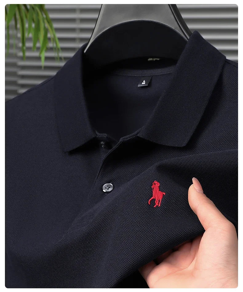 High end 100% cotton men's short sleeve solid color polo shirt light luxury brand embroidered business casual summer New T-shirt