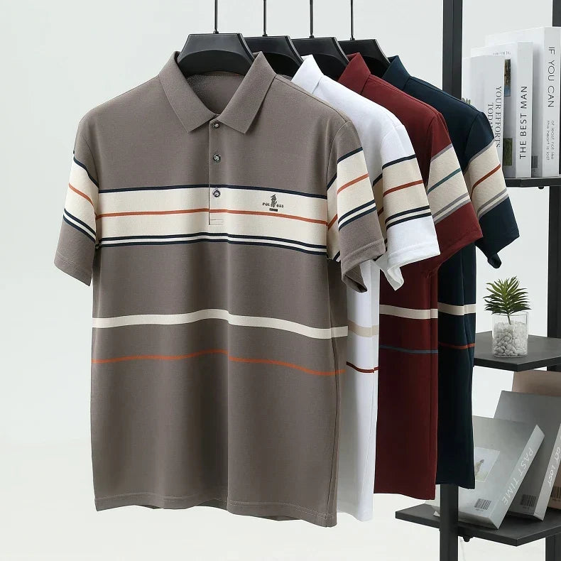 Luxury men's short sleeved polo shirt summer fashion hot selling striped top badge original design golf casual business T-shirt
