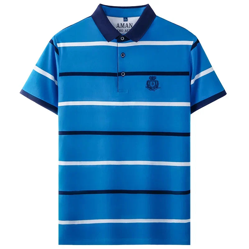 Fashion striped short sleeve men polo shirt summer trend brand letter embroidery design business casual breathable Paul T-shirt