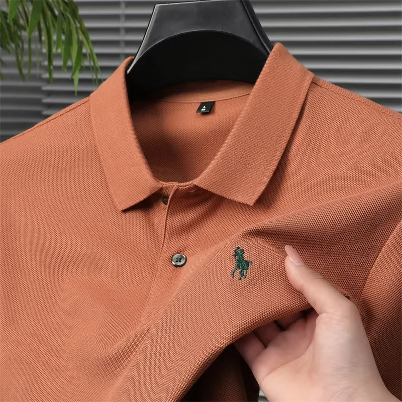 High end 100% cotton men's short sleeve solid color polo shirt light luxury brand embroidered business casual summer New T-shirt