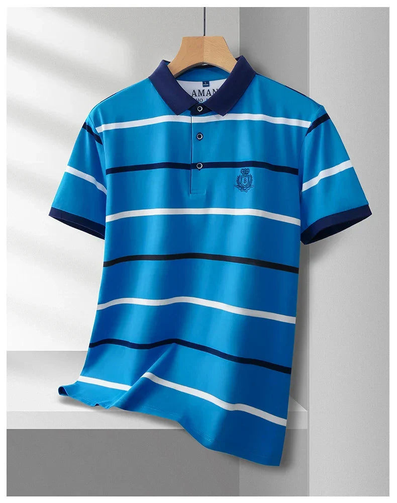 Fashion striped short sleeve men polo shirt summer trend brand letter embroidery design business casual breathable Paul T-shirt