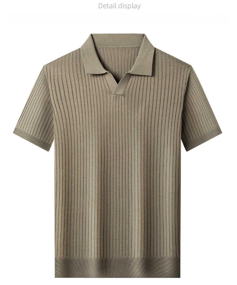 Mulberry Silk Men's Short-Sleeved Shirt, Slim Fit Summer Business Gentleman Men's Polo Shirt in 2024, High-End Knitwear