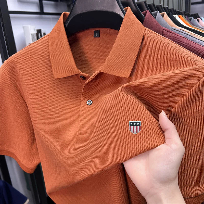men's summer luxury brand cotton 100% polo shirt lapel printing short sleeves t-shirt business leisure ventilate men's clothing