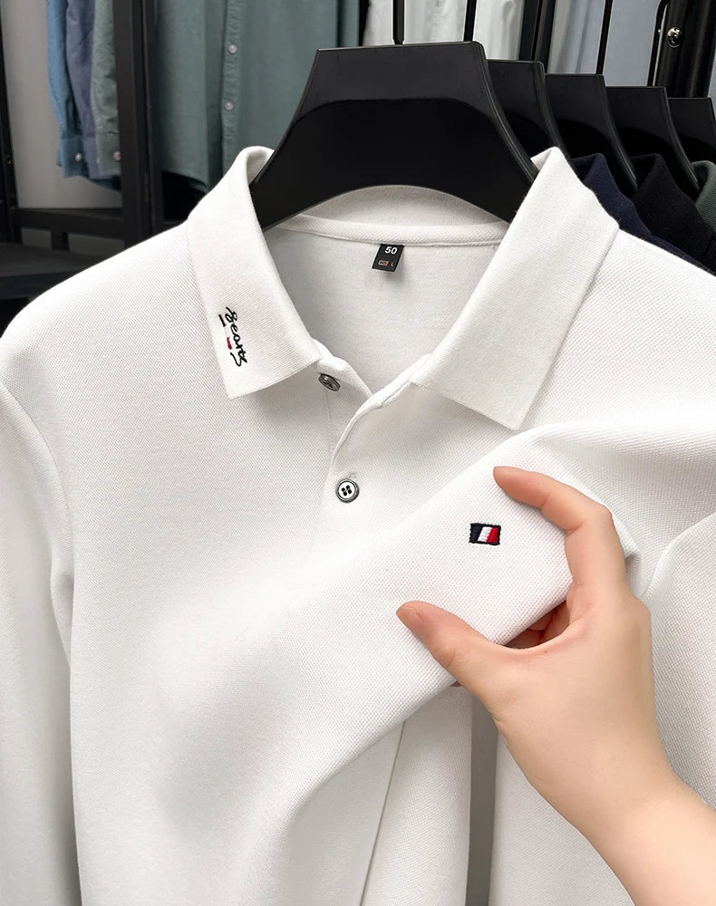 High end embroidery craft polo shirt long sleeved brand autumn Men's Wear comfortable breathable cotton casual business T-shirt