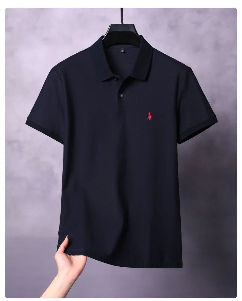 High end 100% cotton men's short sleeve solid color polo shirt light luxury brand embroidered business casual summer New T-shirt