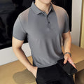 Ice Silk High Elastic Seamless T-shirt ,Summer Thin Polo Shirt, Solid Color Polo Collar Short Sleeve Brown Top, Business Leisure