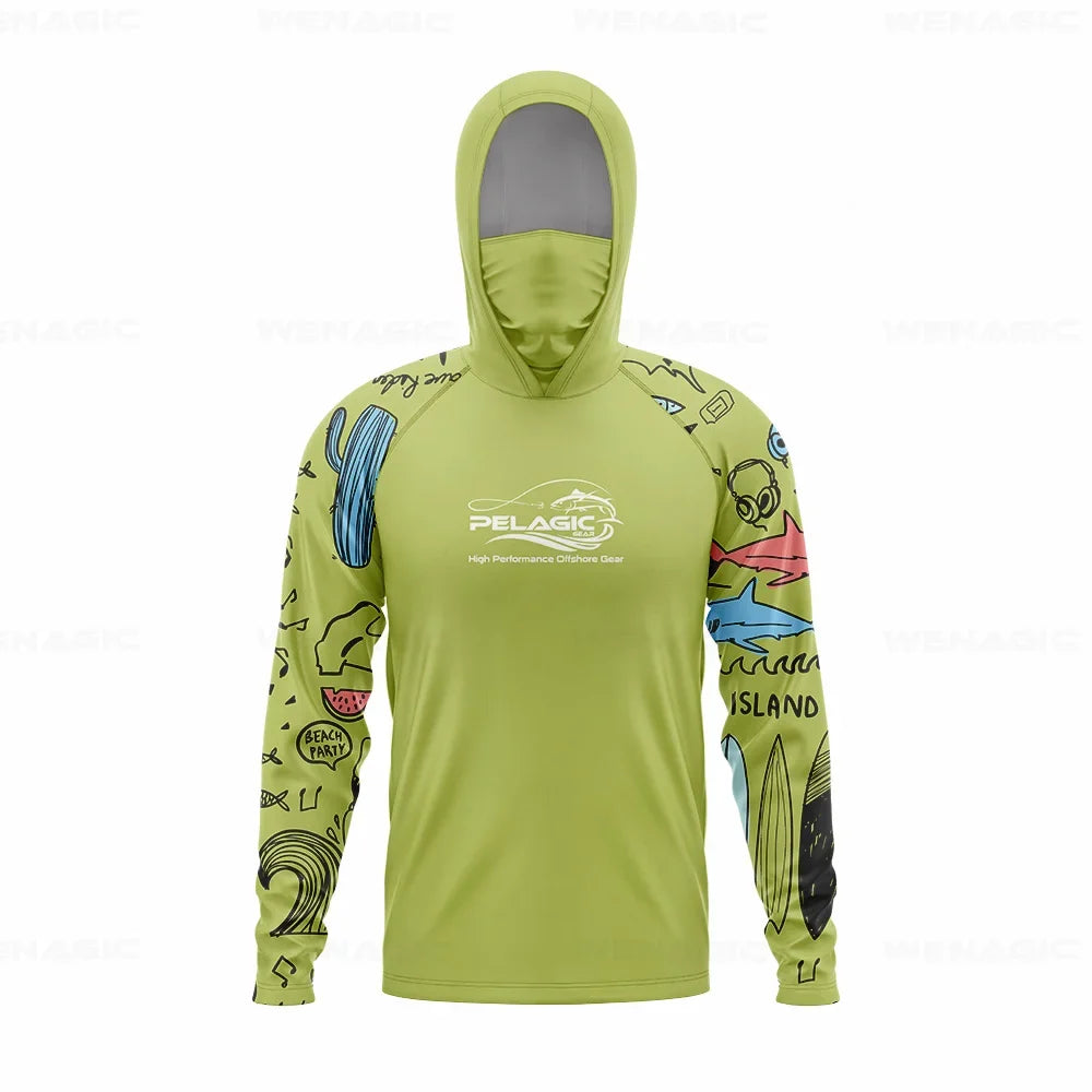 Men Hood Fishing Shirt long sleeve Fishing clothing fishing t shirt uv protection fishing shirt Fishing Apparel