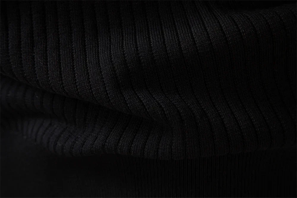 Button Placket Polo Shirt Men Ribbed Stripe Long Sleeve Contemporary Fit Minimalist Autumn Winter Premium Business Top