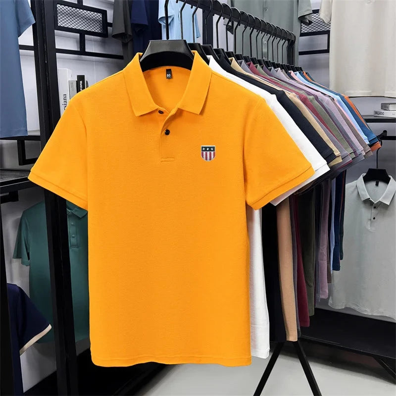 men's summer luxury brand cotton 100% polo shirt lapel printing short sleeves t-shirt business leisure ventilate men's clothing