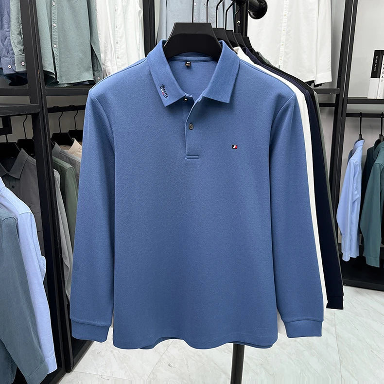 High end embroidery craft polo shirt long sleeved brand autumn Men's Wear comfortable breathable cotton casual business T-shirt