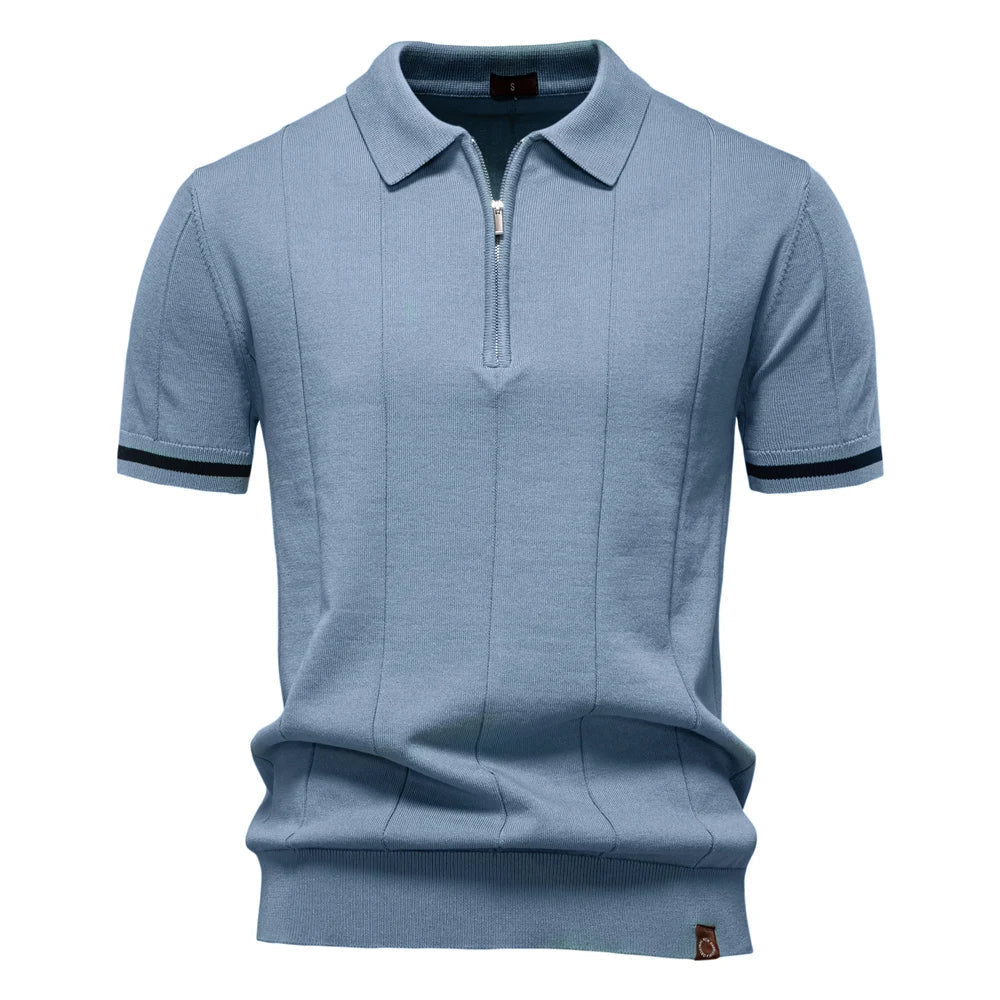Men's Solid Color Sport Zipper Polo Shirt Athletic Social Polo Shirts for Men Office Slim Fit Polo