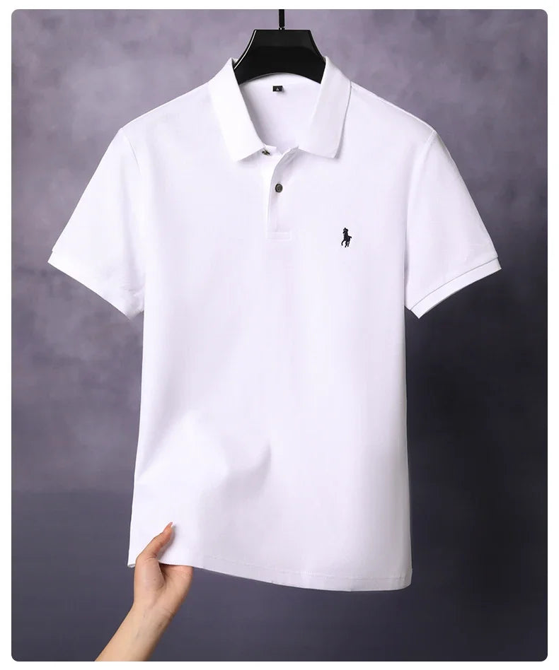 High end 100% cotton men's short sleeve solid color polo shirt light luxury brand embroidered business casual summer New T-shirt