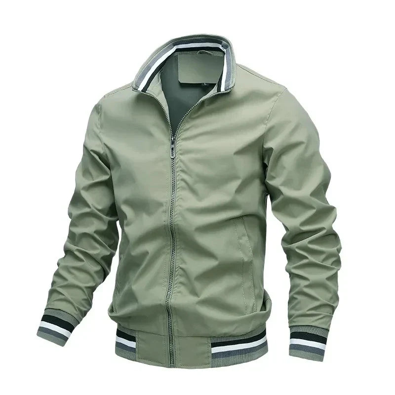 Autumn and winter men's standing collar casual zipper business jacket outdoor sports jacket waterproof and windproof solid color