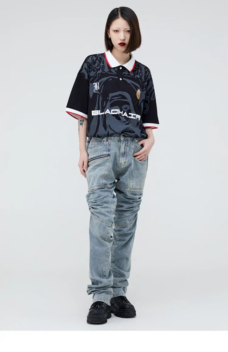 Hip Hop Streetwear Polo T-Shirt Virgin Mary Graphic T Shirt Men Polo Shirt Short Sleeve Harajuku Cotton Tops Tees Red Grey