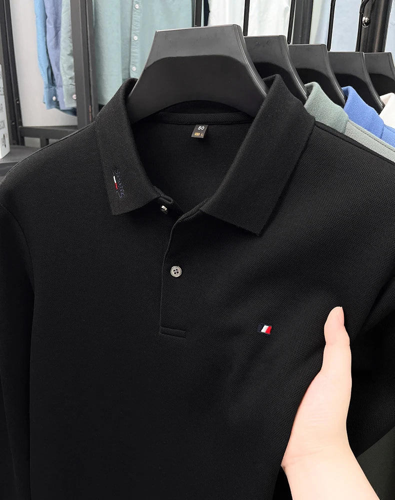 High end embroidery craft polo shirt long sleeved brand autumn Men's Wear comfortable breathable cotton casual business T-shirt