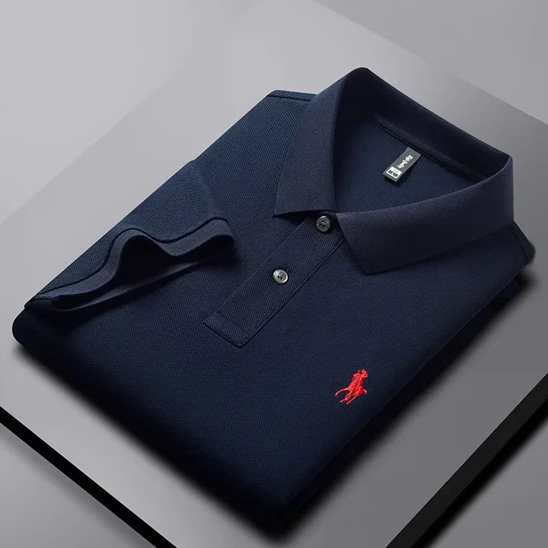 High end 100% cotton men's short sleeve solid color polo shirt light luxury brand embroidered business casual summer New T-shirt