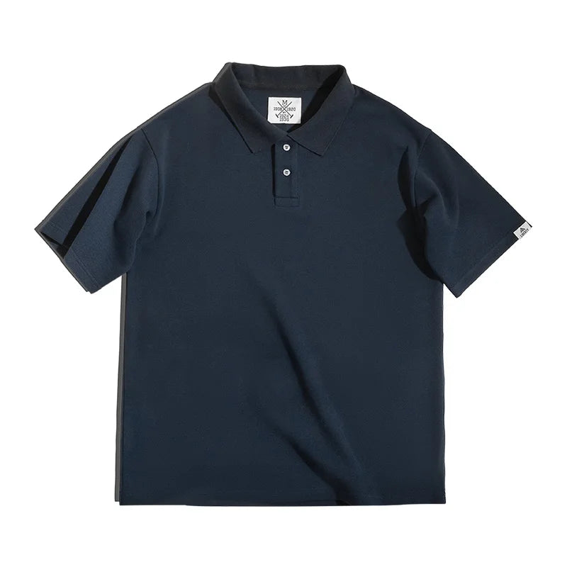 Vintage 340g Heavyweight Polo Shirt for Men 2023 Summer Cotton Golf Wear T-shirt Casual Loose Short Sleeve Tee Work Wear