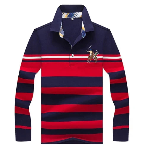 Autumn winter new polo shirt High quality brand cotton men's polo shirt Long sleeve casual striped shirt polo men clothing