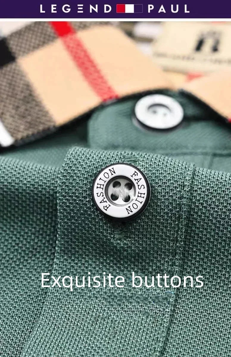 Luxury brand short sleeve men's polo shirt summer high-end fashion plaid embroidery lapel casual T-shirt breathable cotton top
