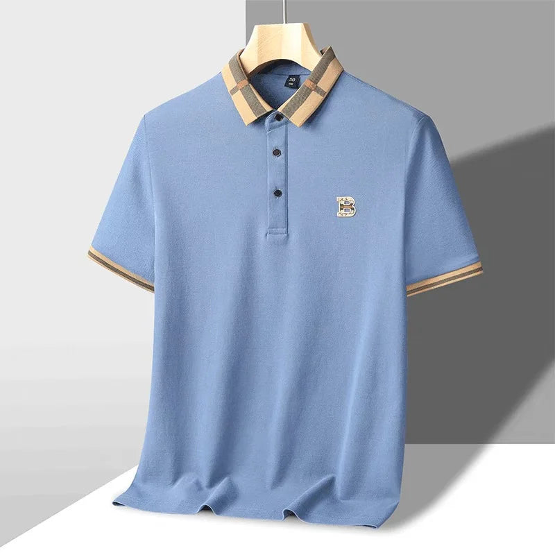 Luxury brand logo short sleeve polo shirt men summer new high-end silk cotton breathable Paul T-shirt fashion casual men's wear