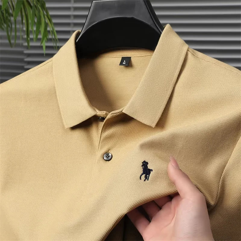 High end 100% cotton men's short sleeve solid color polo shirt light luxury brand embroidered business casual summer New T-shirt