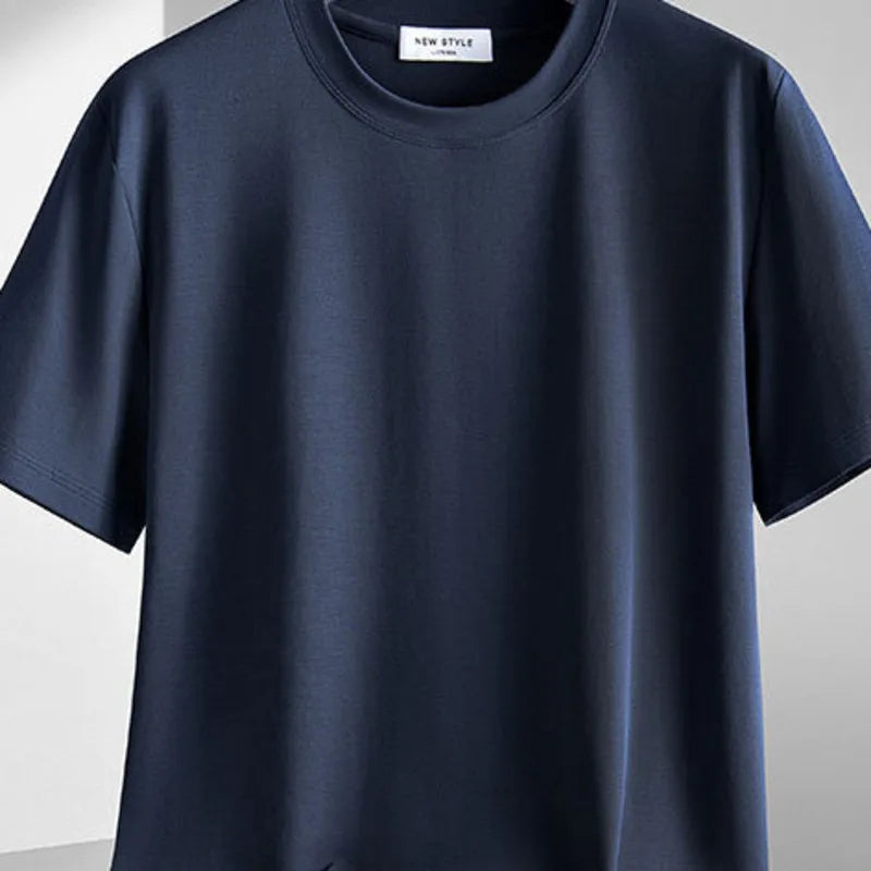 Plus Size 4XL 5XL Liquid Ammonia Mercerized Cotton T-shirt For Men Summer Cool Feeling Round Neck Top Clothes Short Sleeve Tees