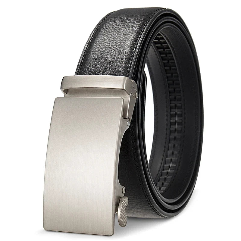 3.5cm High End Handsome Metal Alloy Automatic Buckle Belt Men's Genuine Leather Waistband Fashion Business Black Brown Belts