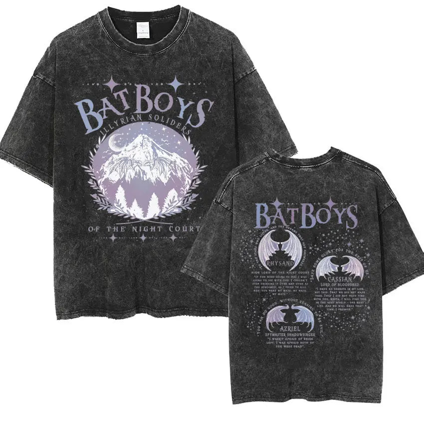 The Bat Boys The Night Court Acotar Retro Washed T Shirt Men's Fashion Gothic Tshirts Male Cool Oversized T-shirt Y2k Streetwear