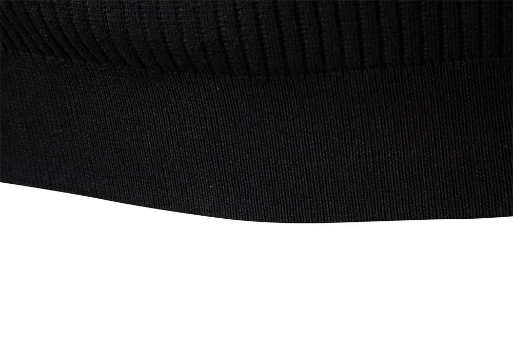 Button Placket Polo Shirt Men Ribbed Stripe Long Sleeve Contemporary Fit Minimalist Autumn Winter Premium Business Top