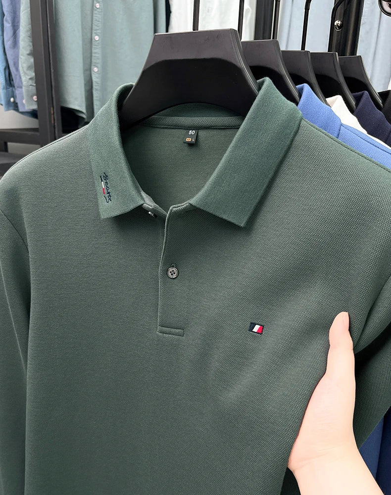 High end embroidery craft polo shirt long sleeved brand autumn Men's Wear comfortable breathable cotton casual business T-shirt