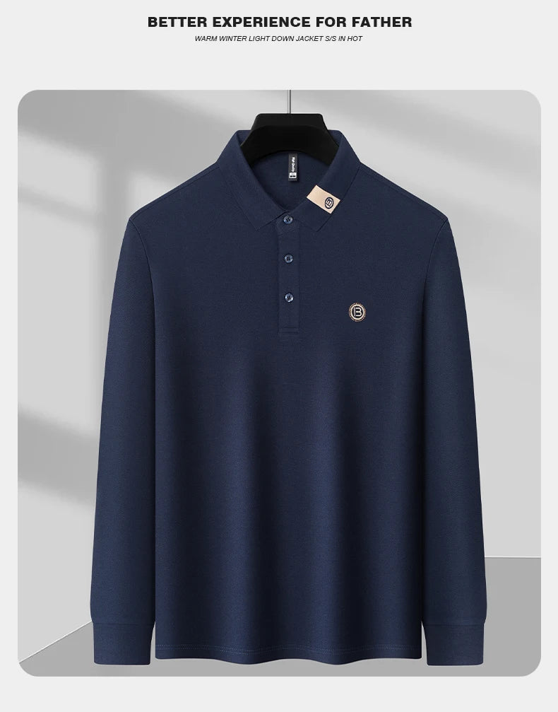 High end letter embroidery brand men's long sleeved polo shirt 2024 Spring and Autumn new comfortable 100% cotton casual T-shirt