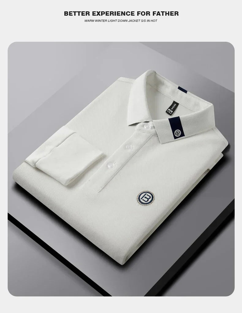 High end letter embroidery brand men's long sleeved polo shirt 2024 Spring and Autumn new comfortable 100% cotton casual T-shirt