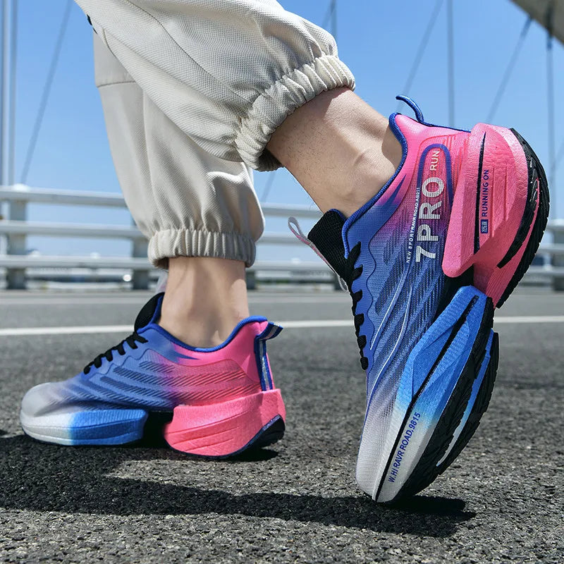 Men's Carbon Plate Sneakers Outdoor Soft Sole Mesh Sports Shoes Running Shoes Light Anti-Slip Casual Couple Tennis Shoes