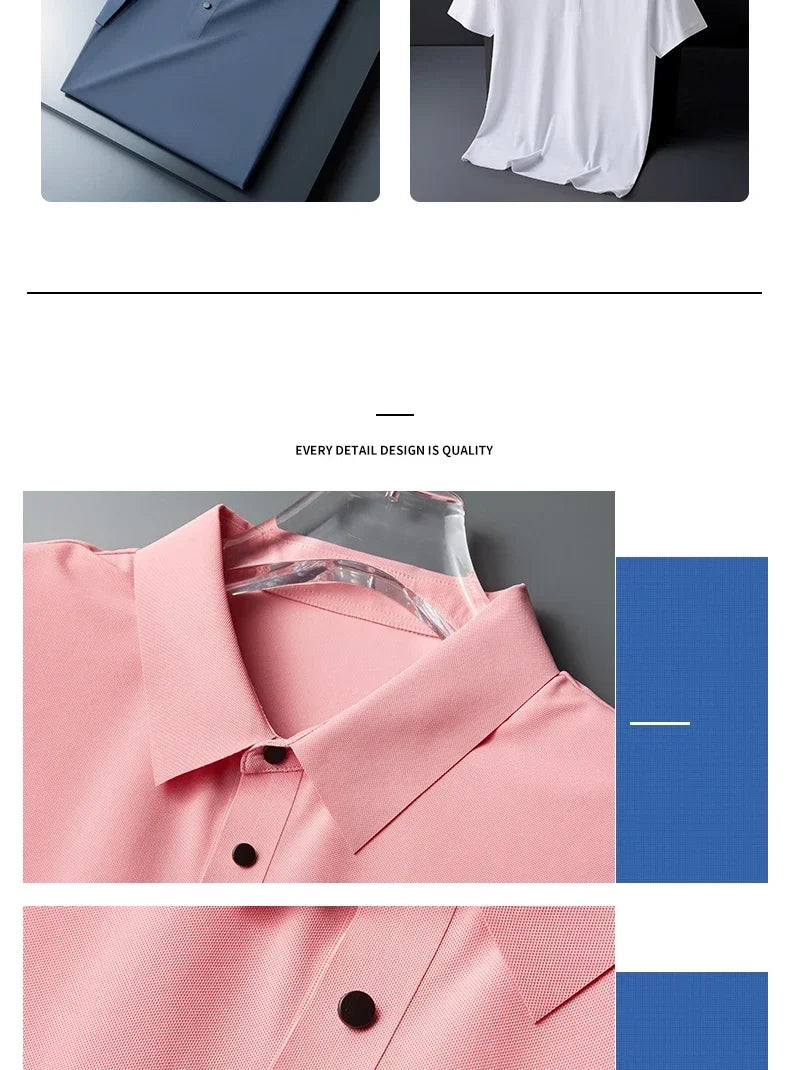 10 Color Men's Thin Polo Shirt Summer New Ice Silk Popular Business Casual Breathable Lapel Polo Shirt for Man Brand Clothing