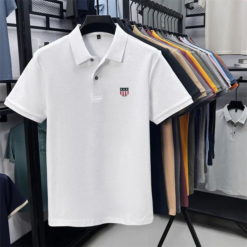 men's summer luxury brand cotton 100% polo shirt lapel printing short sleeves t-shirt business leisure ventilate men's clothing